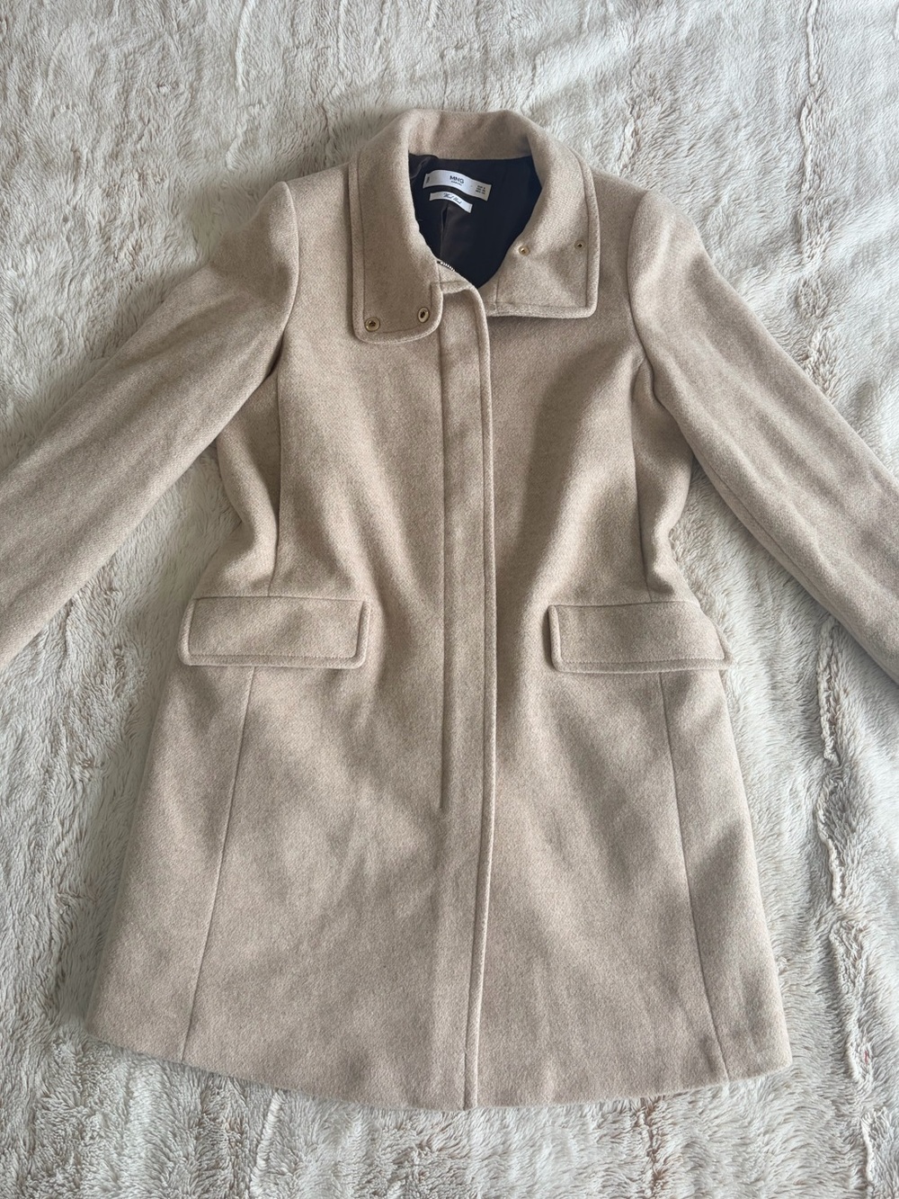 🧥 Mango MNG Wool Blend Beige Cream Long Coat Quiet Luxury Size XS Capsule Fall